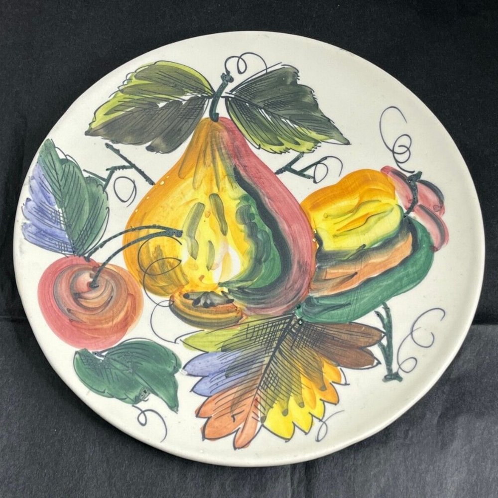 Multicolor Hand Painted Apple Pear Fruit Print Ceramic Plate - Made in Italy
